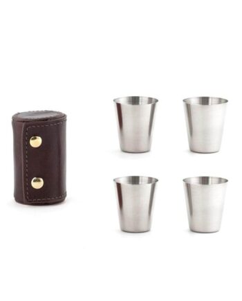 Kikkerland Shot Glasses With Leather Case