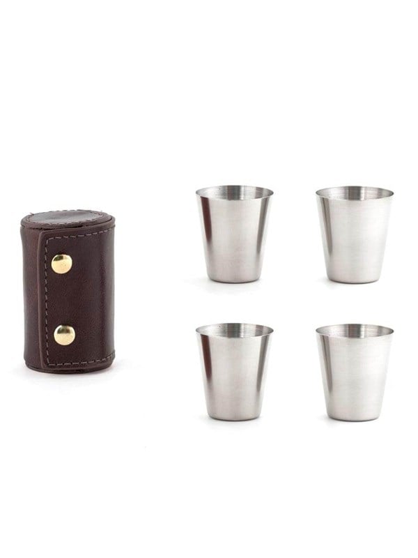 Kikkerland Shot Glasses With Leather Case