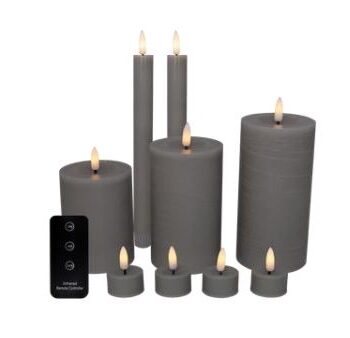 Led Lyssæt Bloklys  Kronelys Og Fyrfadslys  Grå 10 Dele Inkl  Fjernbetjening