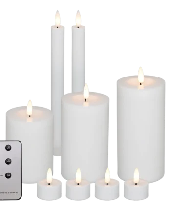 Led Lyssæt Bloklys  Kronelys Og Fyrfadslys  Hvid 10 Dele Inkl  Fjernbetjening