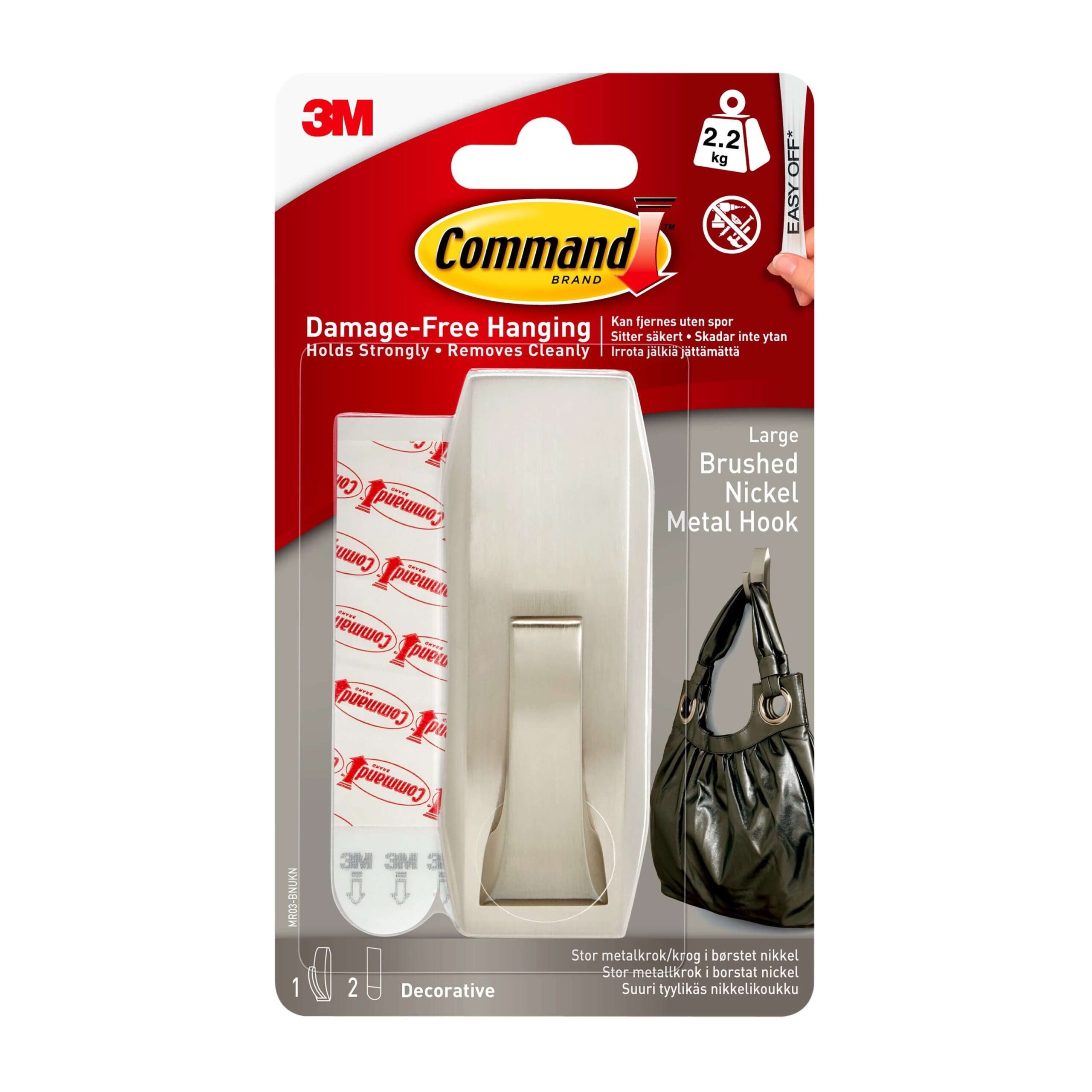 3m Command Stor Metalkrog Børstet Nikkel