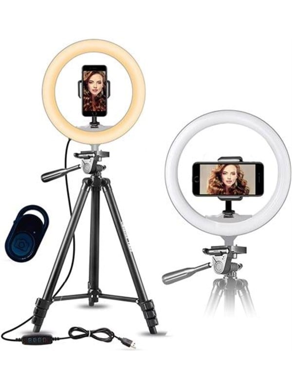 Pro Ring Light Stativ 10 Quot - 52-136 Cm Bluetooth Fjernbetjening 3000-6500k