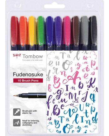 Tombow Brush Pen Fudenosuke  Hård  Ass  Farver  10 Stk