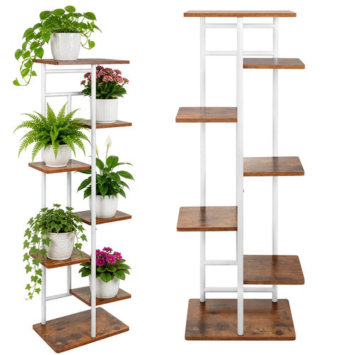 Blomsterreol Med   Hylder   Loft Design  Hvid Plantestander Med Trælook