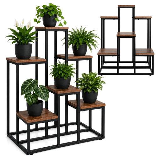 Blomsterreol Med   Hylder   Loft Design  Plantestander   Metal Og Trælook