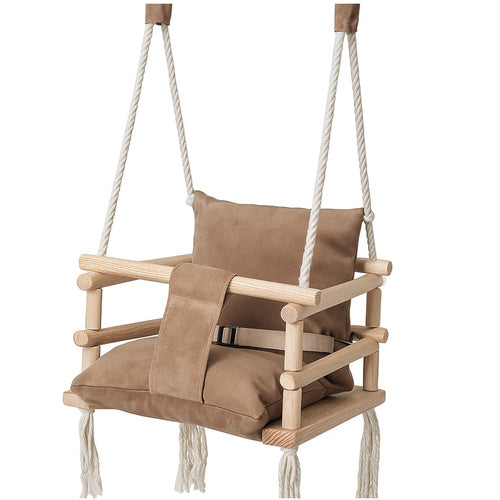 Børnegynge Til Indendørs Brug  Velour   Træ  Beige  12 Mdr