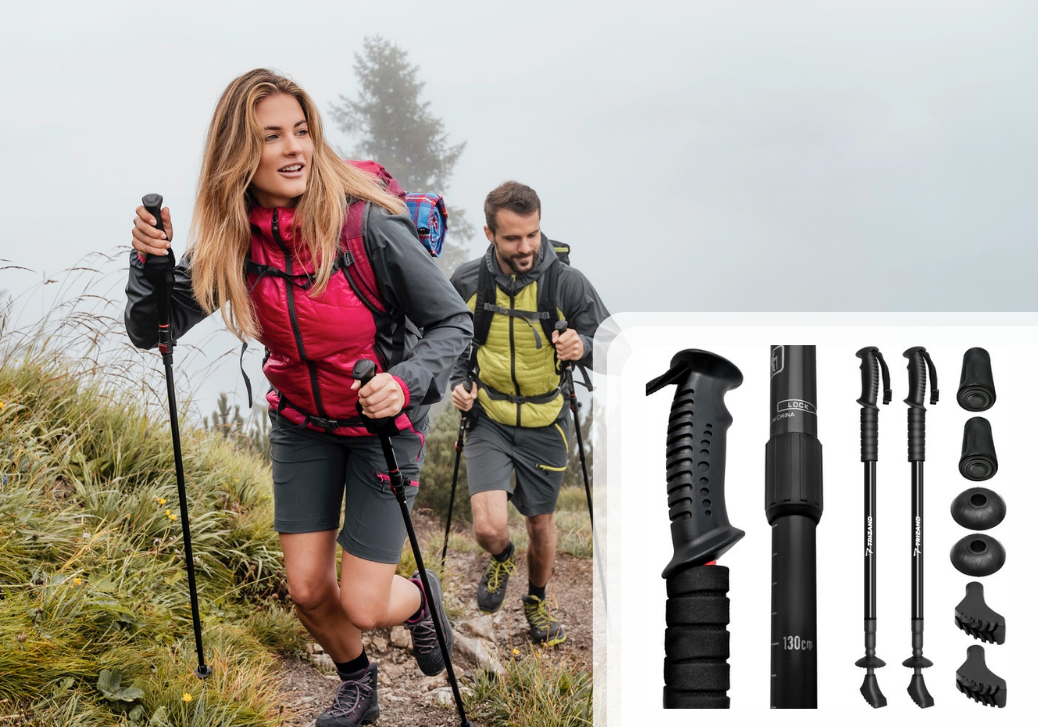 Fleksible Trekking   Vandrestave Med Justerbar Længde Og Komfortgreb   Stk