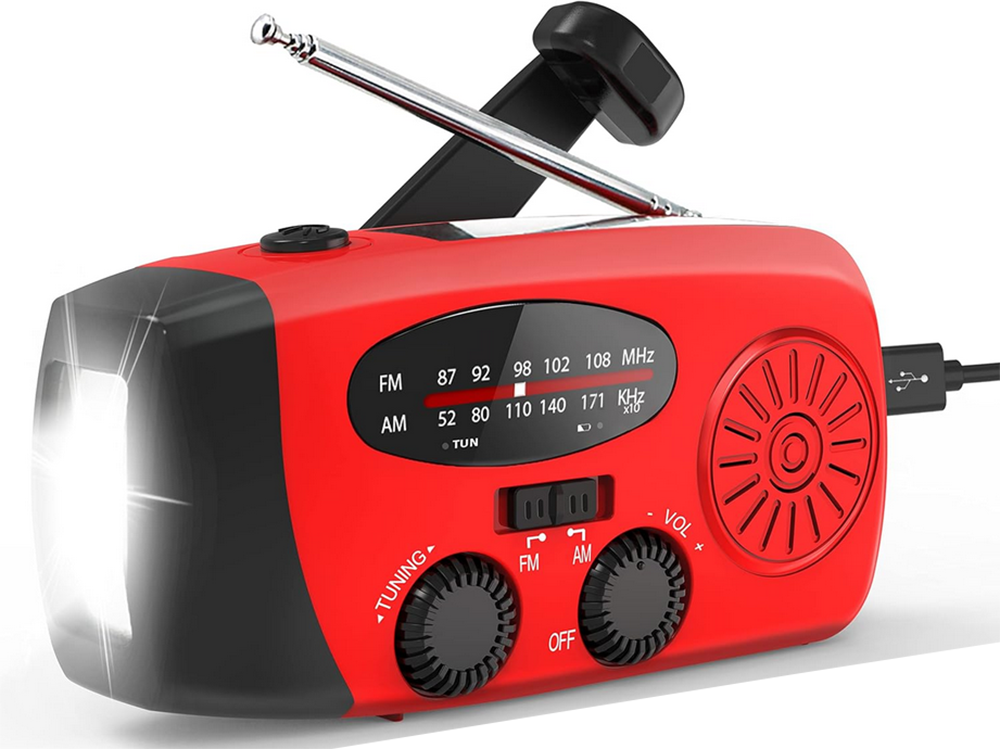 Genopladelig Nødradio Med Solcelle  Dynamo  Lommelygte Og Powerbank-funktion