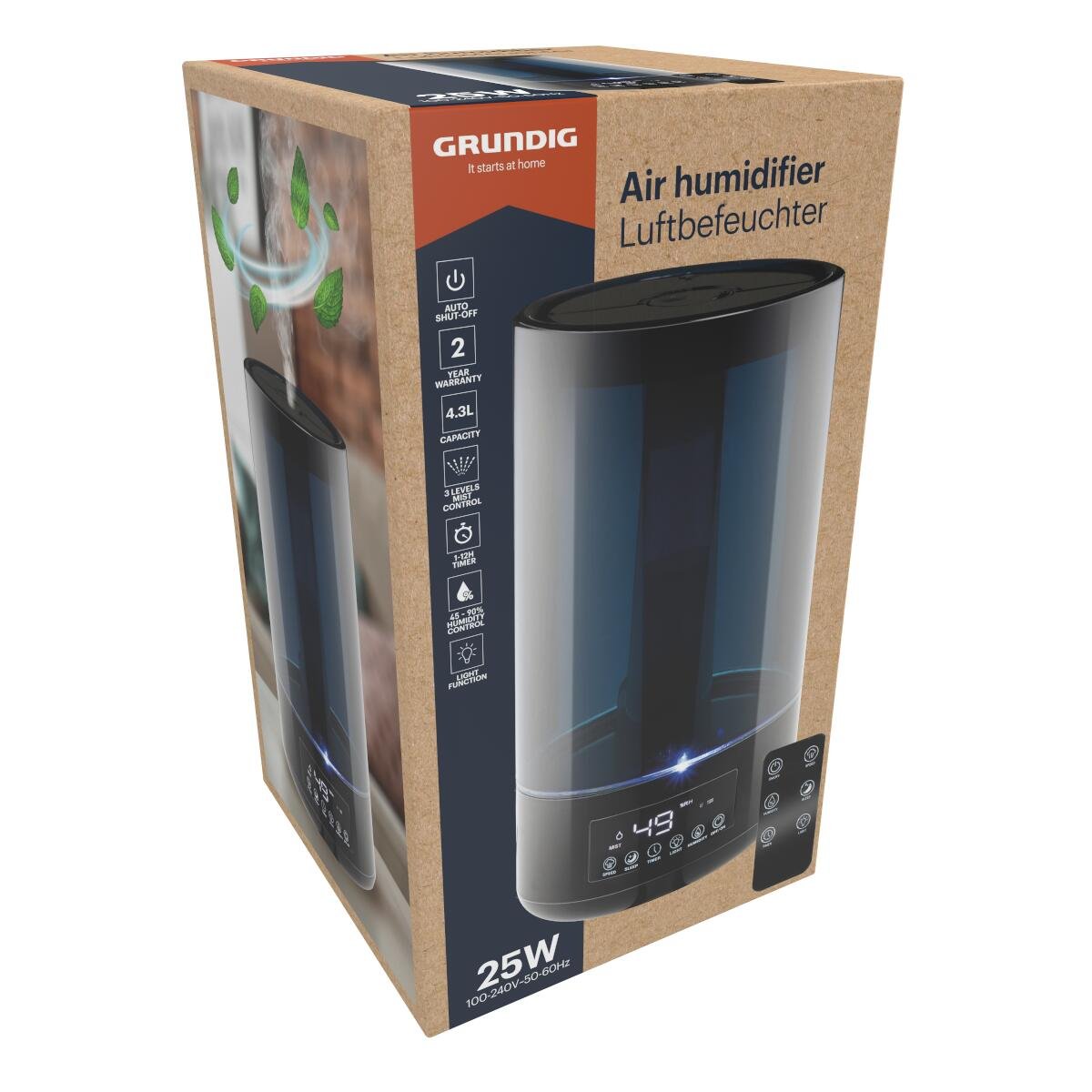 Grundig Luftfugter   3l Med Fjernbetjening Og Aroma Funktion  Sort