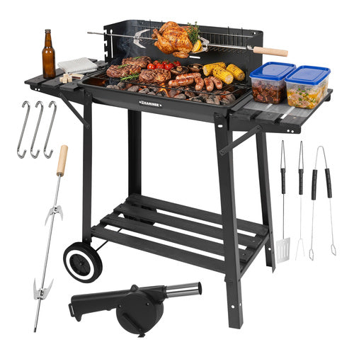 Kulgrill Med Rotisserie Og Varmehylde  Stabil Havegrill Med Hylder
