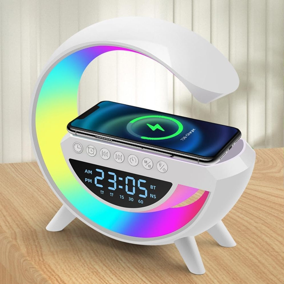 Lampe Med Ur Og Trådløs Opladning  Bluetooth Højttaler