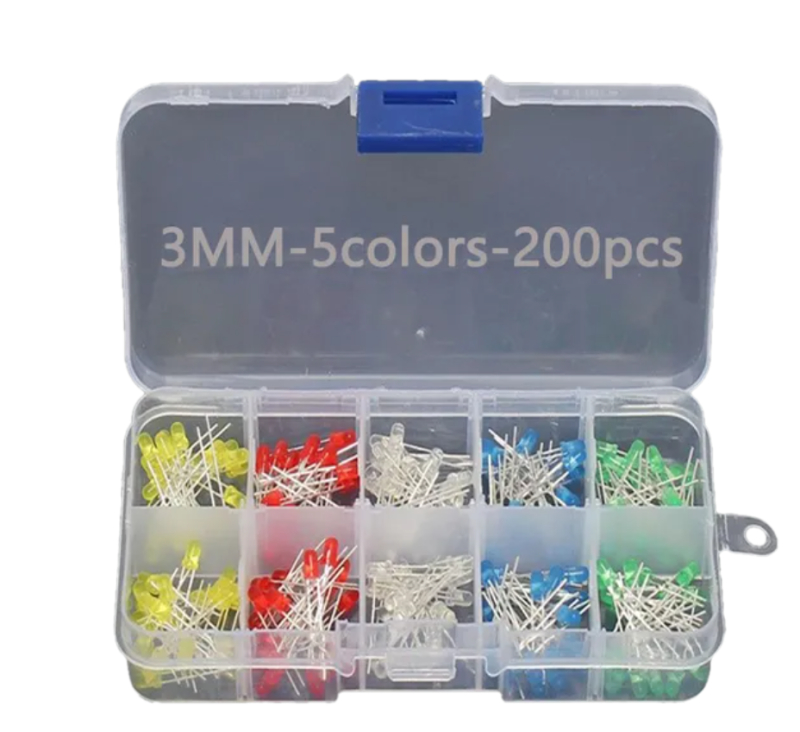 Led Kit  200stk  3mm Dioder   Fem Farver
