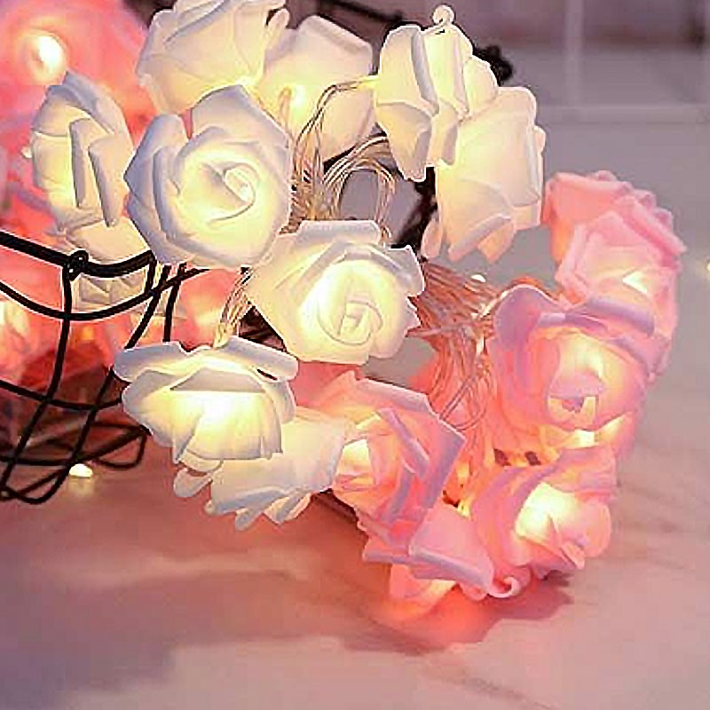 Led Lyskæde Med Roser Hvid Lyserød