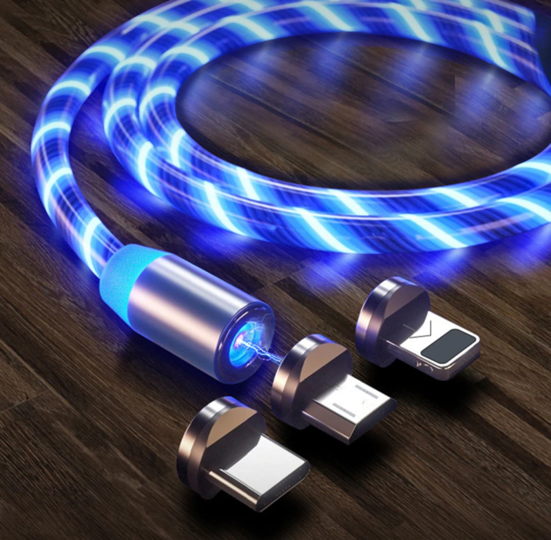 Magnetisk Usb Ladekabel  Blå Led