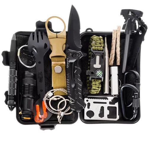 Survival Kit 32- -  Med Vandtæt Kasse  Komplet Overlevelsessæt Til Outdoor Og Nødsituationer