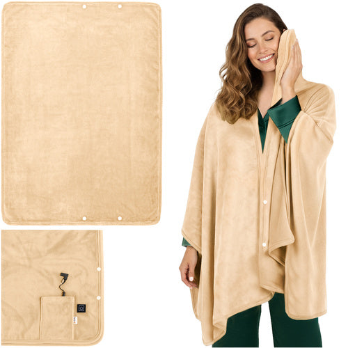 Varmetæppe 160x90 Cm  Til Ryg Og Skuldre  Beige Og Blødt Materiale