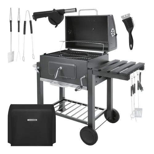 Kulgrill Med Låg   Termometer  Stor Havegrill Med Støbejernsrist  Askeskuffe   Tilbehør