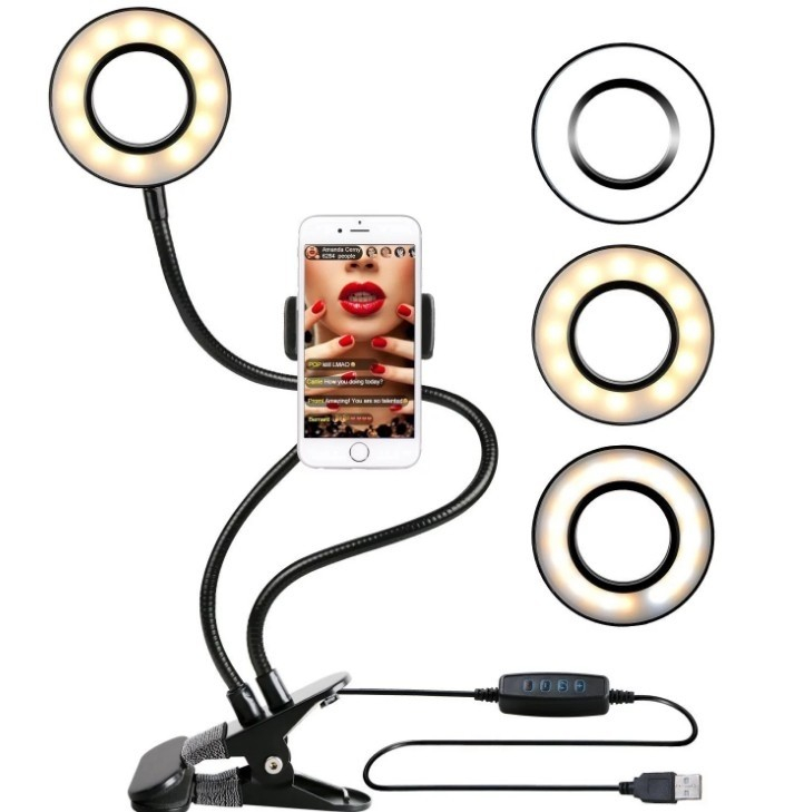 Fleksibel Selfie Ring Lys Med Telefonholder