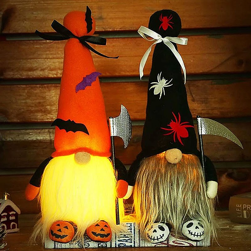 Halloween Troldmand Med Led-lys 38 Cm Sort