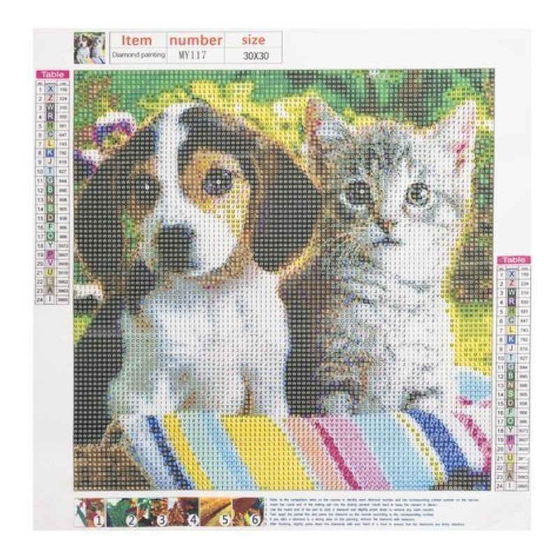 Hund Og Kat Motiv 5d Diamond Paint 30   30 Cm
