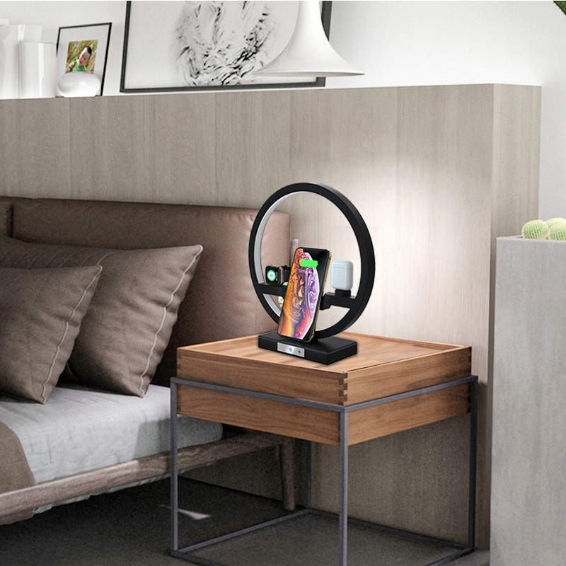 - -  Qi Trådløs Led Docking Station Til Airpods  Iwatch Og Iphone